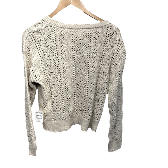 Lucky Brand Women Cotton Open-Stitch Pointelle Pullover Sweater Oat Size Medium - Picture 4 of 14